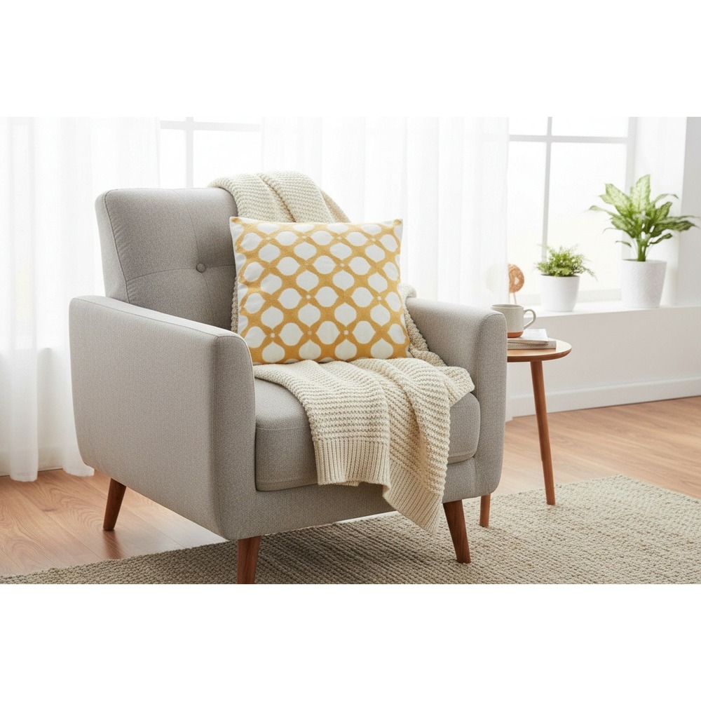 Mustard Yellow Geometric Embroidered Square Throw Pillow Cover 17x17 Accent